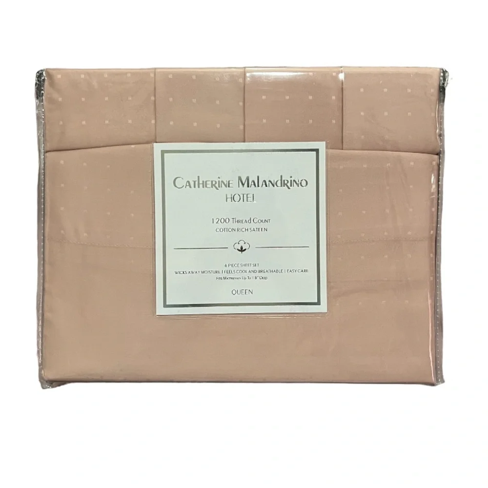 🆕CATHERINE MALANDRINO 1200 TC COTTON RICH SATEEN 6PC SHEET SET QUEEN BLUSH PINK